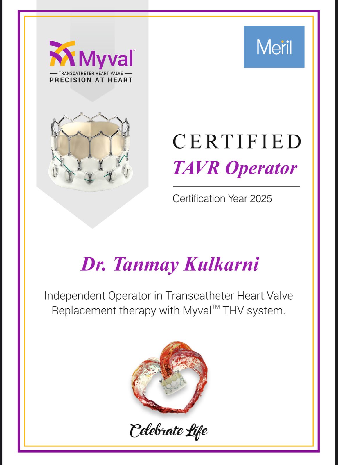 Certified TAVR Operator for Balloon-Expanding Valve