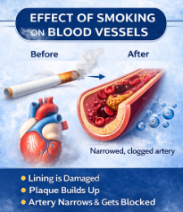 Effect of smoking on blood vessels showing narrowed and clogged arteries due to plaque buildup by Cardiologist in Pune Dr. Tanmay S Kulkarni