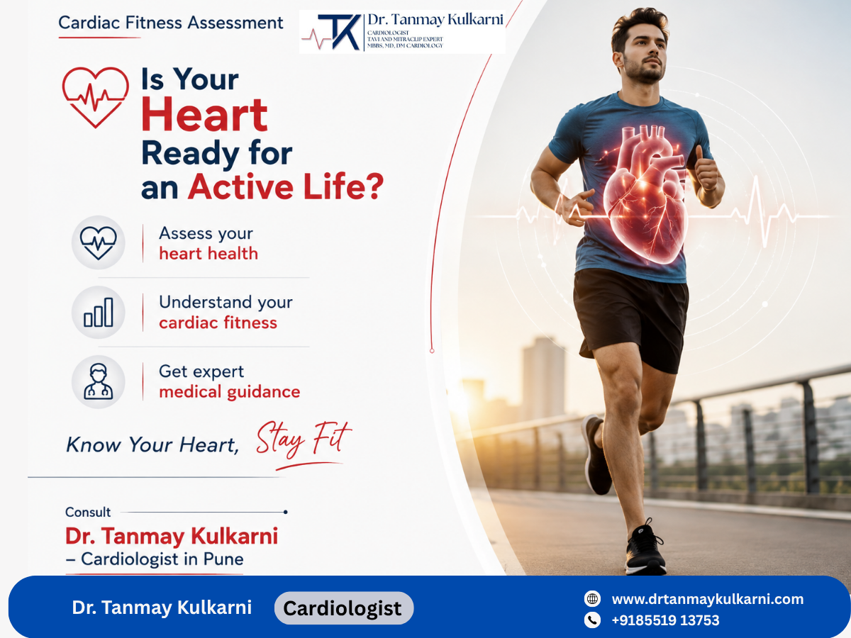 Man running with heart health and cardiac fitness assessment graphic.